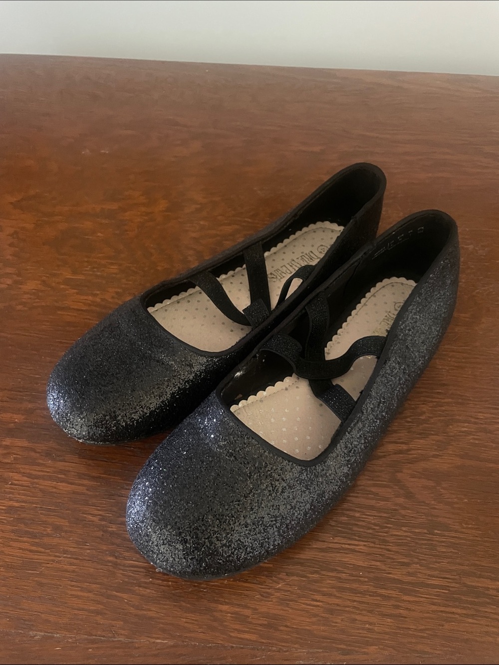 Girls black glitter flats size 4